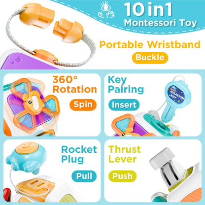 Baby Busy Board Cube, Montessori Sensory Toys for Toddler 1-3, Infant Carseat Plane Travel Toy