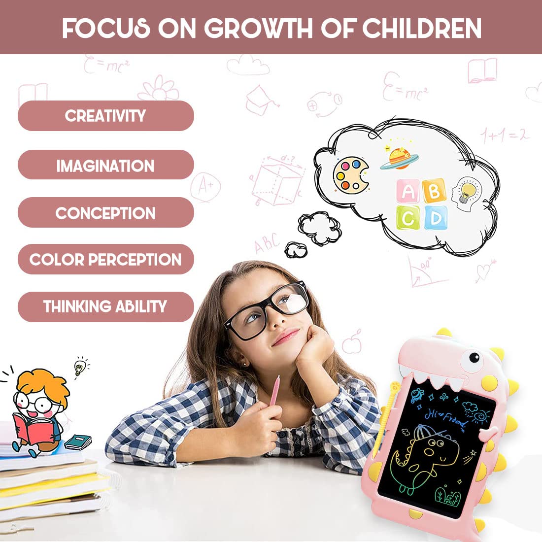 Multicolor Dinosaur Writing Tablet for Kids 8.5 inches - Random Color