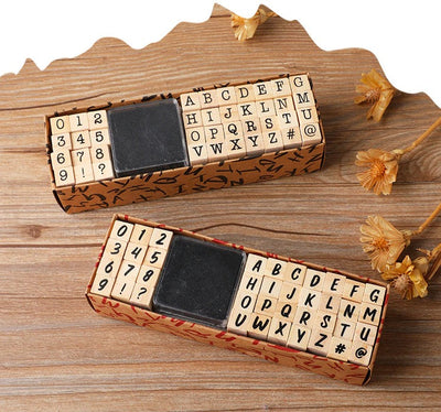 Number & Letters Wooden Stamp with Inkpad Set - 40 Pieces