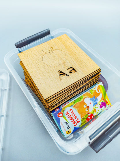 A to Z Learning Wooden Stencils Box with Colors - 014