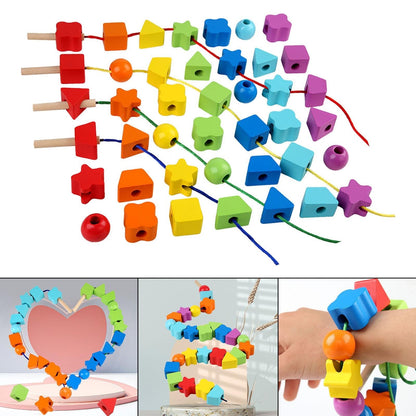 Wooden Rainbow Threading Shape Beads String - 010