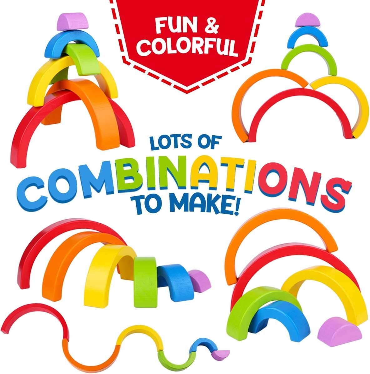 Wooden Small Rainbow Stacking Blocks - 7 Pieces - 941