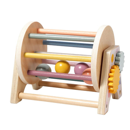 3-in-1 Wooden Ball Spinning Drum with Mirror and Gears – Infant Sensory Toy