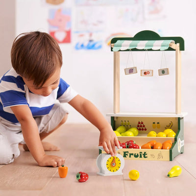 Wooden Farmers Market Stand Fruit Stall Toy Grocery Store Set For Kids