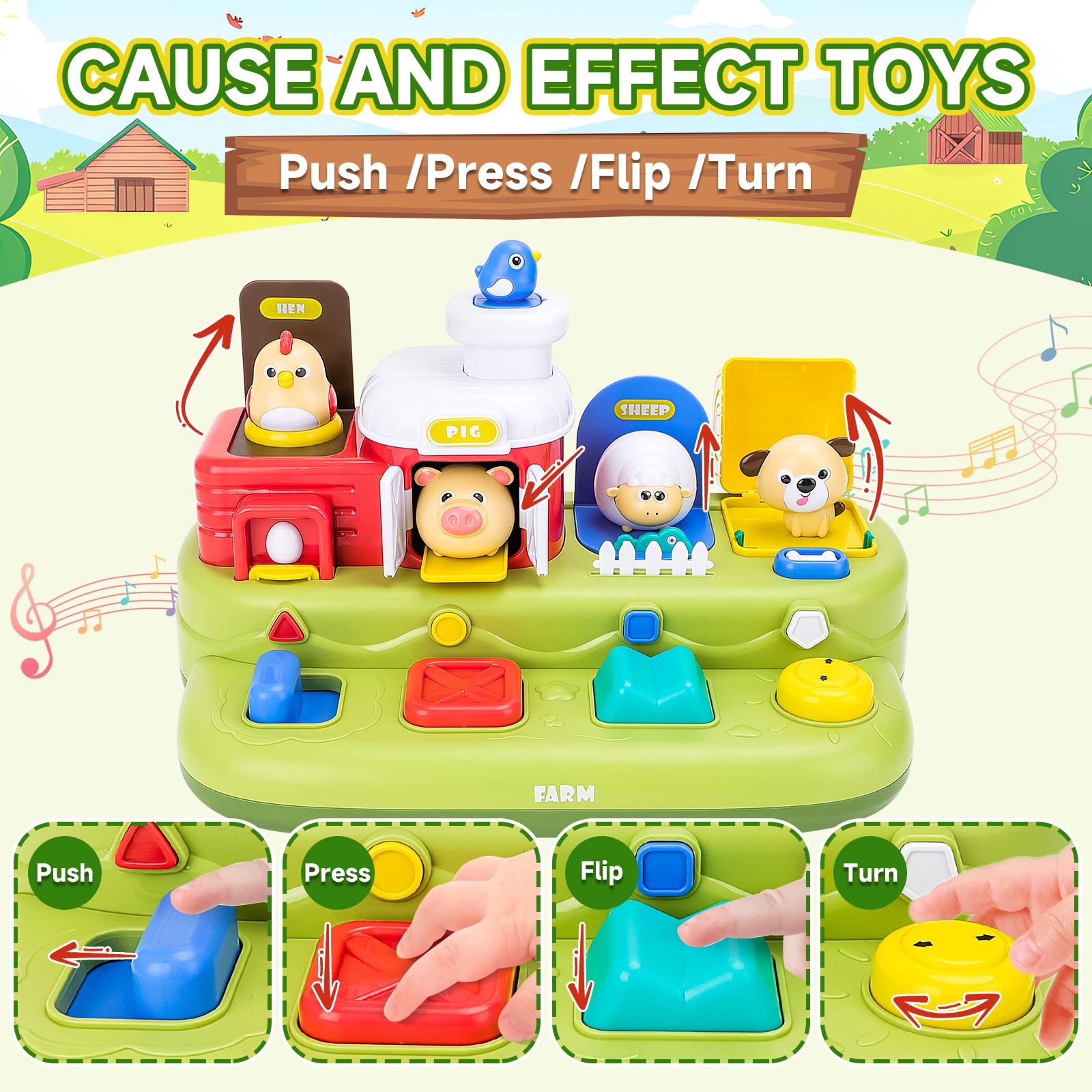 Farm Animal Pop-Up Activity Toy with Music and Sounds Interactive Baby Toddler Sensory Learning Playset Push Press Flip Turn Buttons Educational Gift for Ages 12M+