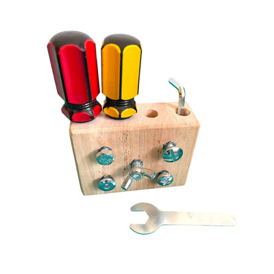 Tableau d'activités Montessori de luxe tournevis avec jeu d'outils, boulons et écrous, engrenages, loquets et cadenas