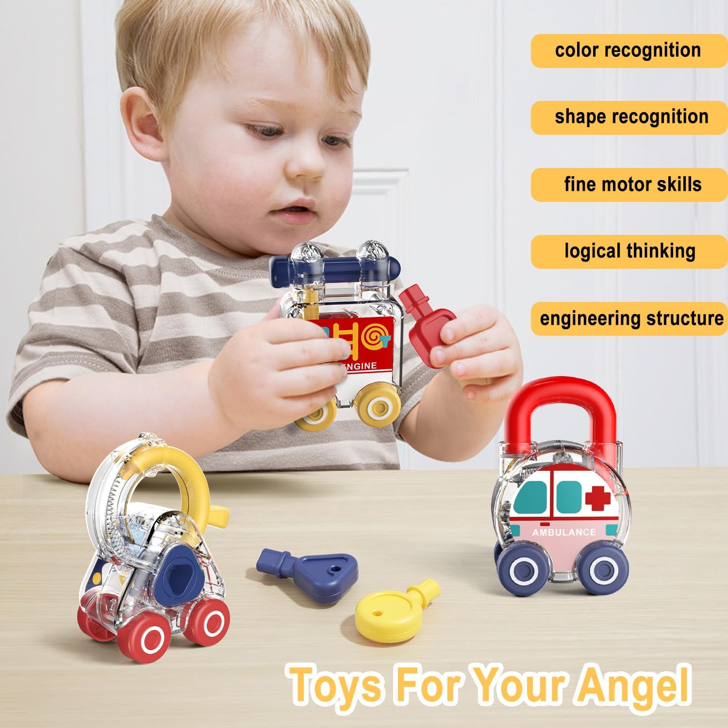 Transparent Transport and Shape Recognition Lock and Key 3 pieces - 03B
