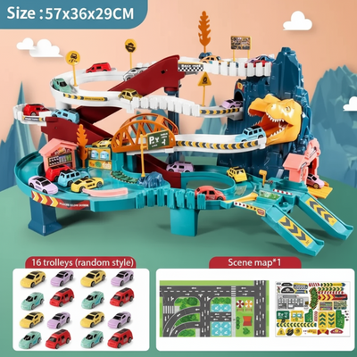JurassicRun – Robuste et Éducatif – Circuit de Course Dinosaures avec Voitures