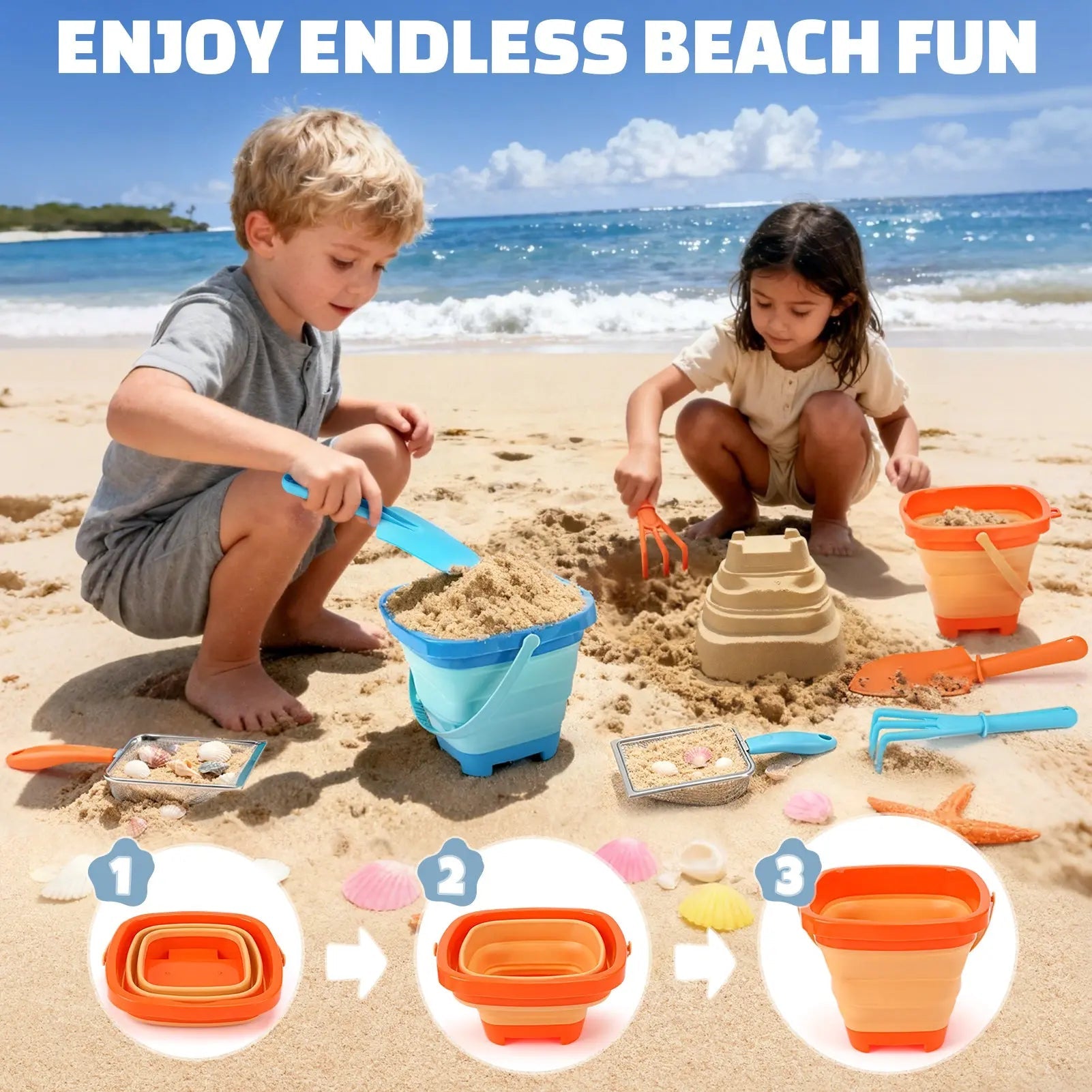 Beach Toys Set - 2-Pack Sandcastle & Beachcombing Kit for Kids 4-8