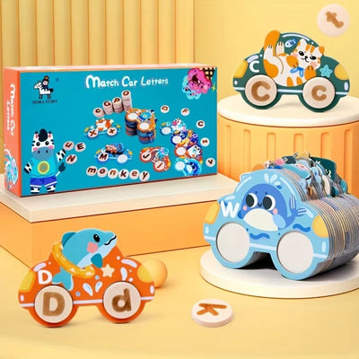 Wooden Animal Letters Car Cognitive Matching Card - 566