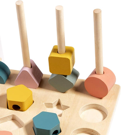 Wooden Montessori Shapes Stacking Sequence with Lacing - 194
