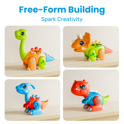 Juego de juguetes armables de dinosaurios Fidtoy con luces y sonidos para niños pequeños
