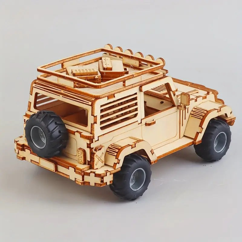 3D Wooden Mechanical Jeep Pull Back 125 Piece - 802