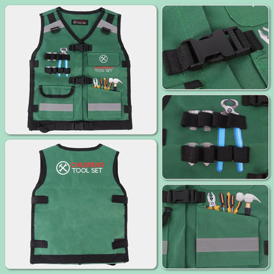 Role Play Clothes Set Construction Role Play Costume Realistic Builder Vest, Safety Helmet, Toy Tools & Accessories- STEM Pretend Play Kit for Boys and Girls Ages 3+ - Dress-Up Gift