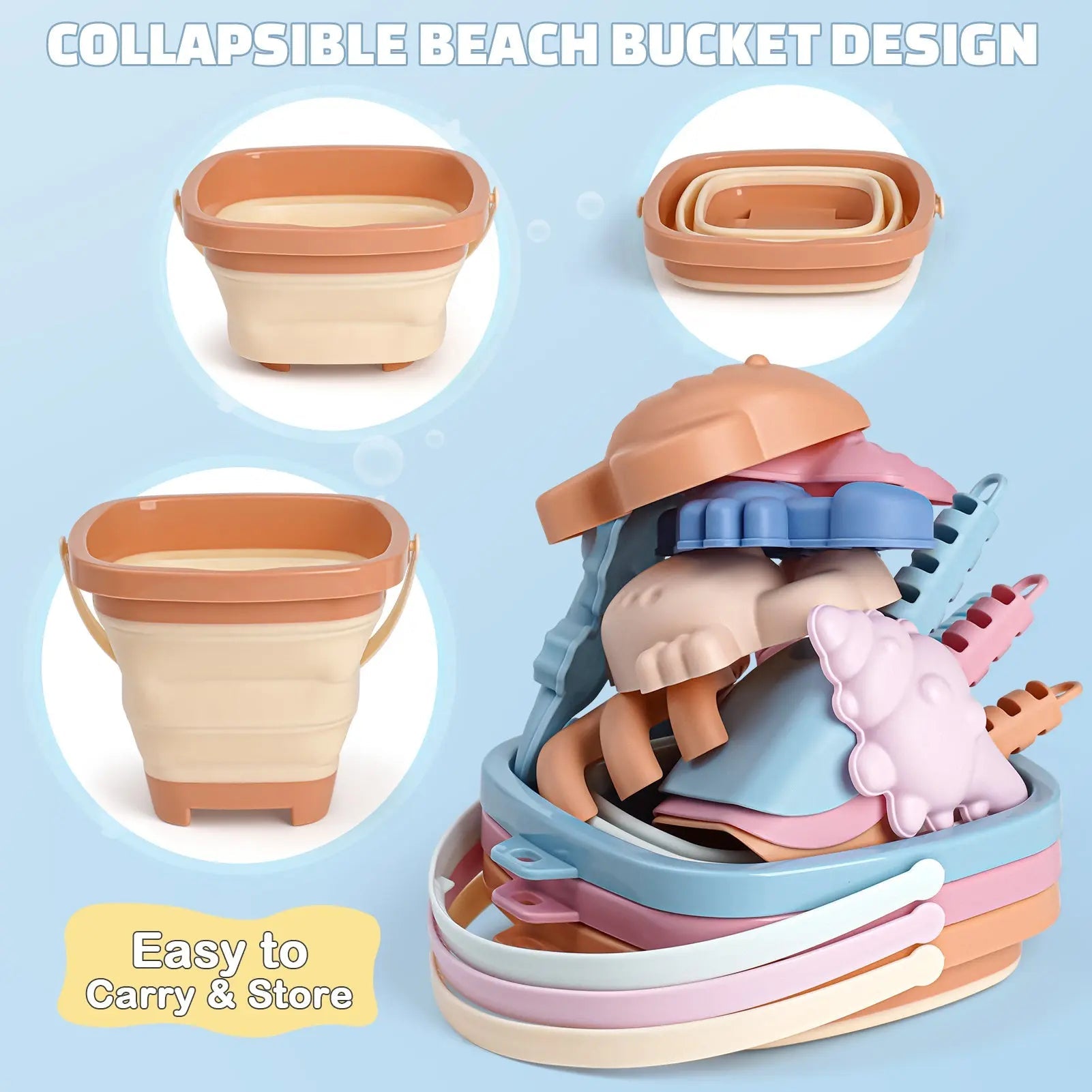 Kit de jeu de sable portable avec seaux pliables et sac de rangement en filet