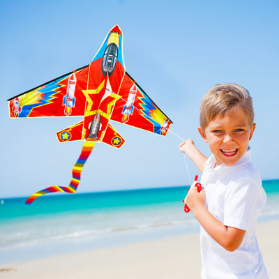 Fidtoy Ensemble cerf-volant avion de chasse pour enfants avec 2 poignées faciles à prendre en main