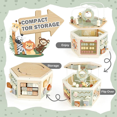 Fidtoy Cube d'Activités en Bois 11-en-1, Jouet Montessori pour Tout-petits, Centre d'Apprentissage 1-4 Ans