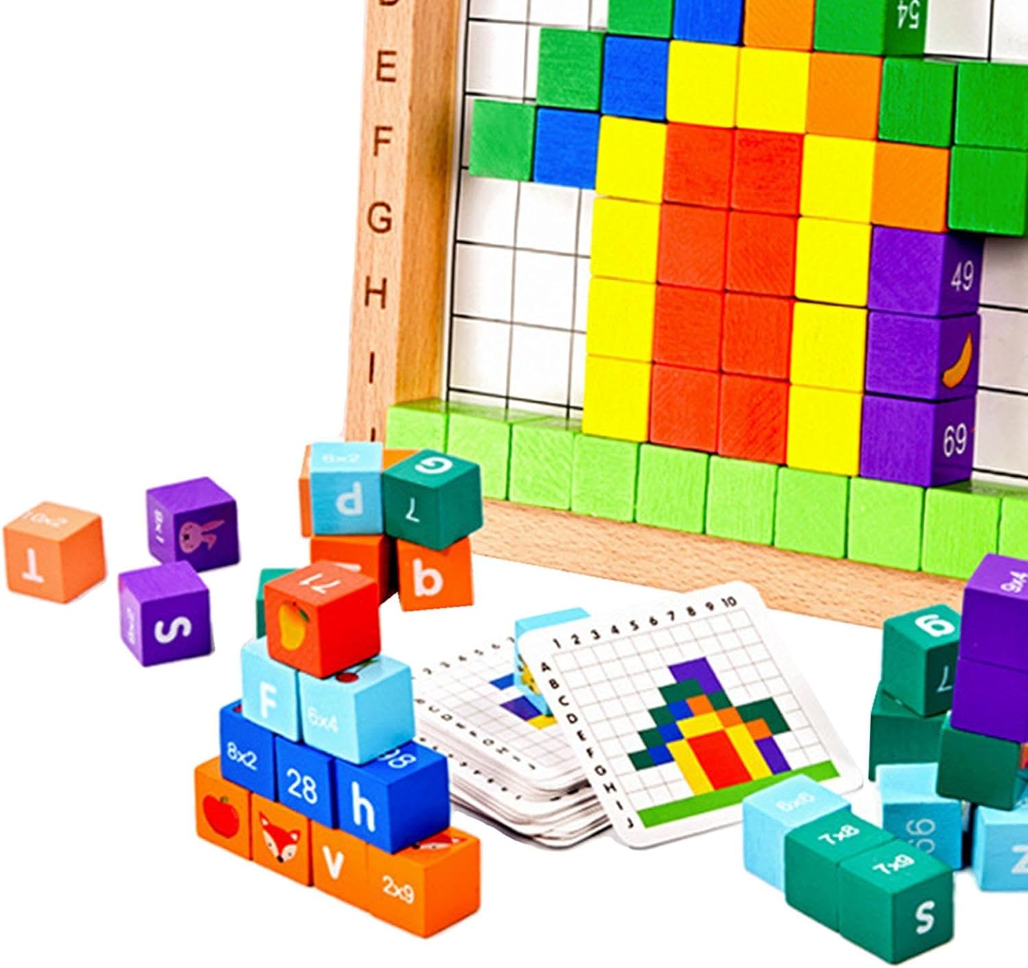 Wooden Multifunctional Number, Alphabet and Animals Pattern Blocks - 096