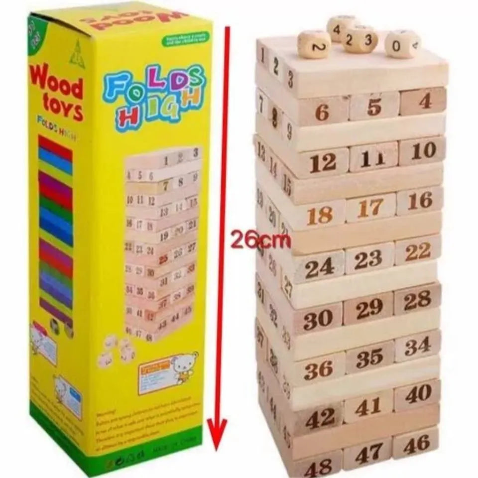 Wooden Number Jenga Puzzle with Dice