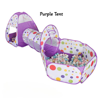 3-in-1 Kids Play Tent With Tunnel and Ball Pit Set - Foldable Indoor/Outdoor Dino
