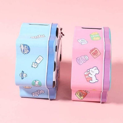 Tin Money House Bank with Clock Random Design - 722