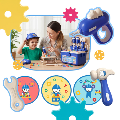 Caja de herramientas de taladro y destornillador eléctrico 3 en 1 para niños – Juego de construcción STEM, juguete educativo de ensamblaje DIY