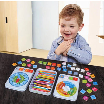 Jouets Montessori 4 en 1 en bois pour tout-petits - Bâtonnets de comptage de mathématiques, chiffres magnétiques