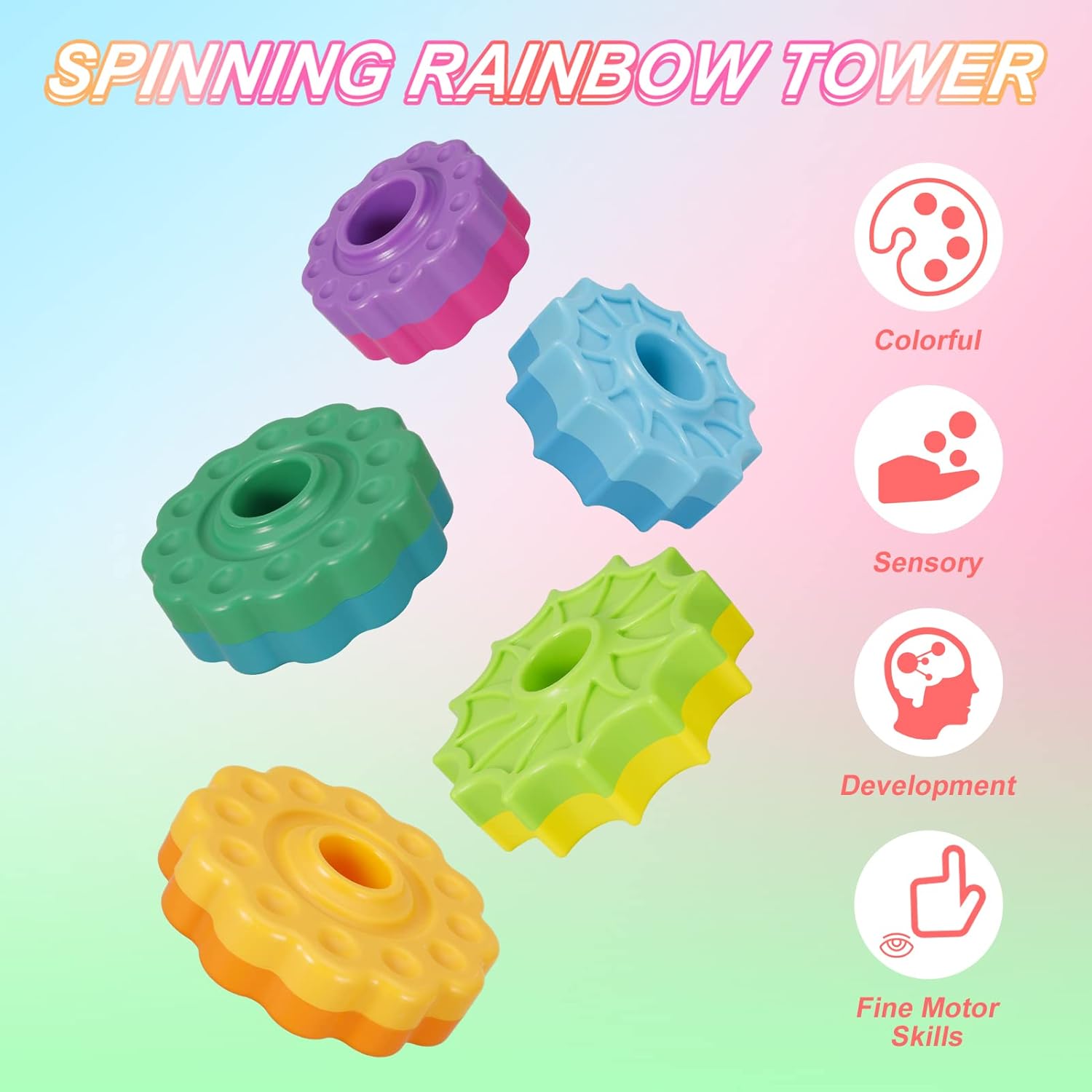 Sensory Spin Gears Stacking Five Rings Rainbow Tower - 403