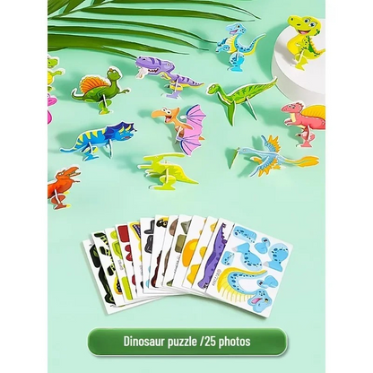 3D Dinosaur Puzzle Set – Montessori Wooden Animal Building & Learning Toy for Kids