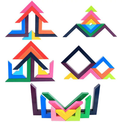 12pcs Rainbow Blocks Wooden Colorful Angle blocks - Open Ended Toys