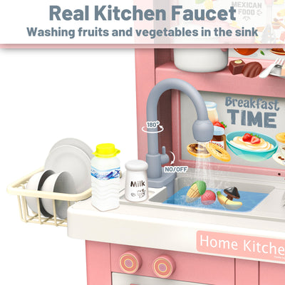 Juego de cocina de juguete de simulación para niños con luz y sonido, con placa de inducción, fregadero electrónico, cafetera, microondas y juguete de cocina para niños.