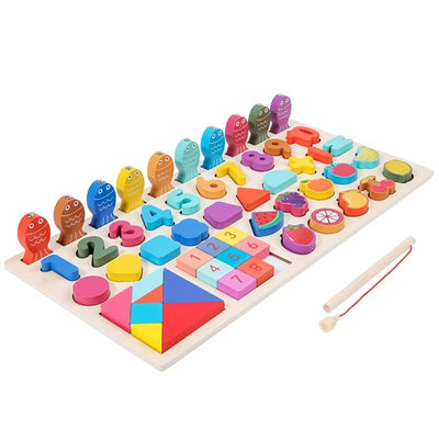 Wooden Multifunctional logarithmic Busy Board With Tangram Puzzle - 419