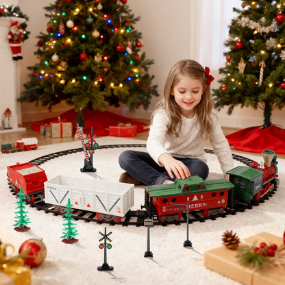 Electric Steam Train Set with Real Smoke, Lights and Sounds Classic Railway Track Toy for Kids Christmas Train Set Gift for Boys & Girls Age 3+