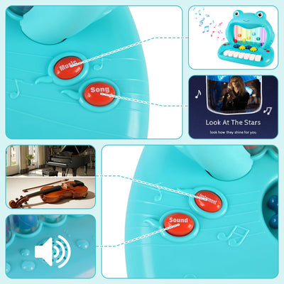 Blowing Ball Frog Piano Toy for Toddlers, Educational Musical Keyboard with Lights & Sounds, Early Learning Development Toy with Color Balls and Piano Keys for Boys & Girls Ages 18+ Months