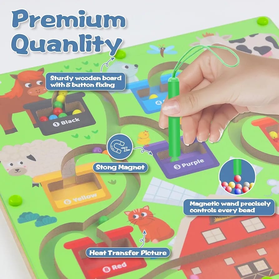 2in1 Color Magnet Maze Bead Ball and Alphanumeric Tracing Board