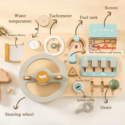 Wooden Montessori Steering Wheel Sensory Activity Board
