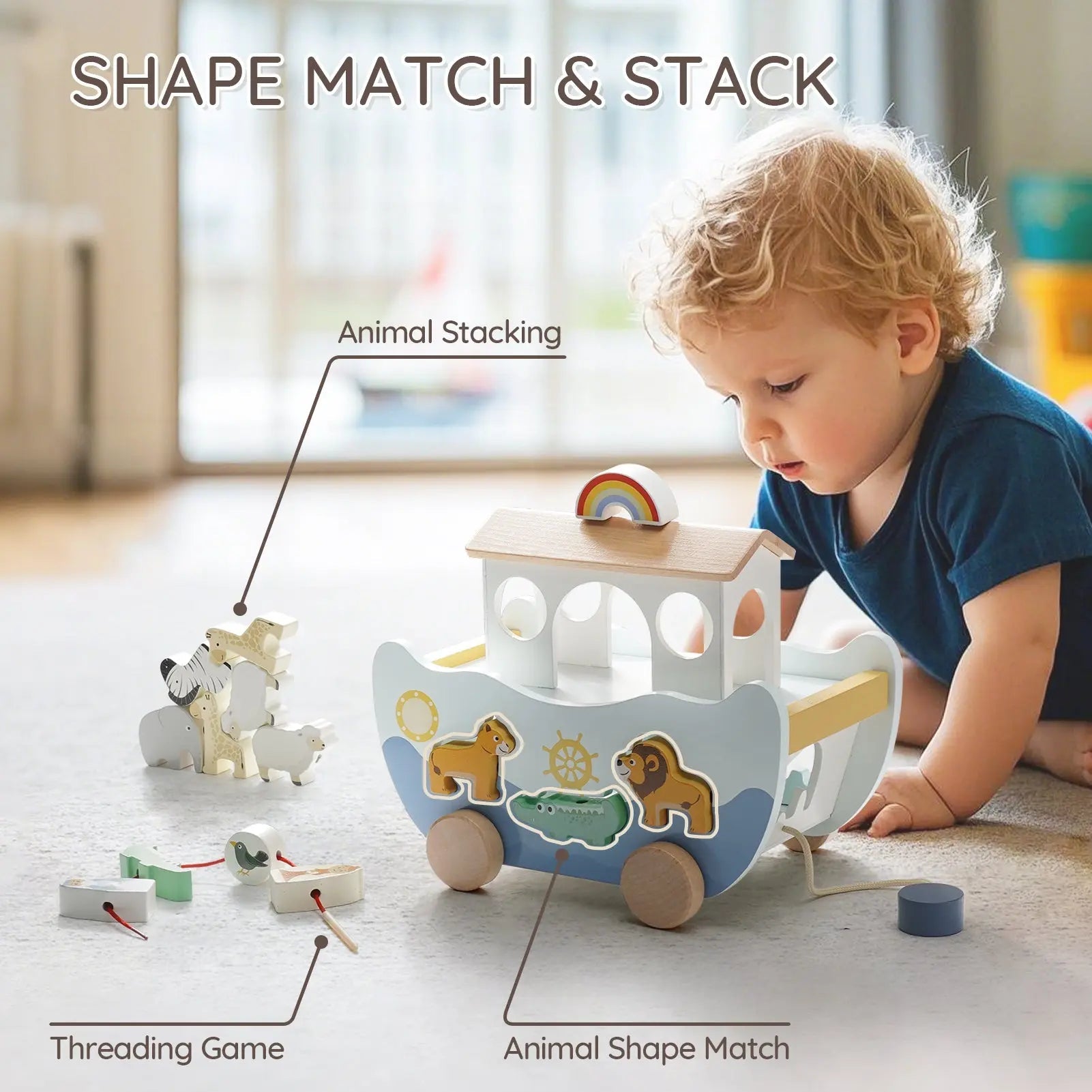 Wooden Noah's Ark Toy | Montessori Faith-Based Play Set for Toddlers