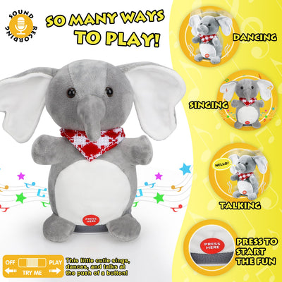 Fidtoy Dancing Elephant Talkback Plush Toy for Babies and Toddlers