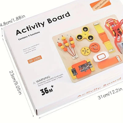 Tableau d'activités sensoriel en bois « Montgolfière » à 9 fonctions