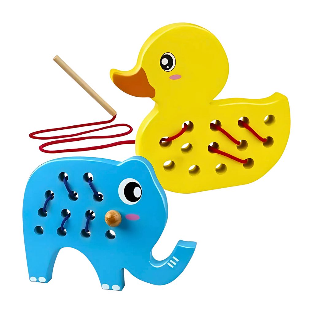 Set de Enhebrado Patito y Elefante de Madera
