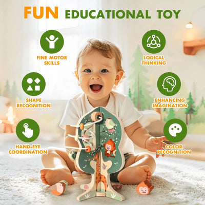 8-in-1 Tree-Themed Learning Cube for Toddlers - Montessori Educational Toy