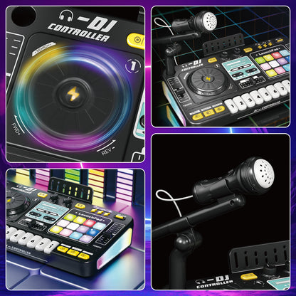 Kids DJ Mixer Music Toy with Microphone DJ Controller with Launchpad, Light-Up Keys, Sound Effects, Bluetooth Function Educational Musical Toy for Boys Girls Ages 3+ Kids Mixer Music Toy