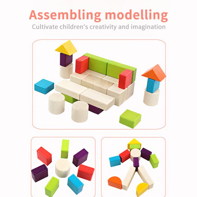 Fidtoy Bloques de Madera de Colores Juguete de Construcción STEM