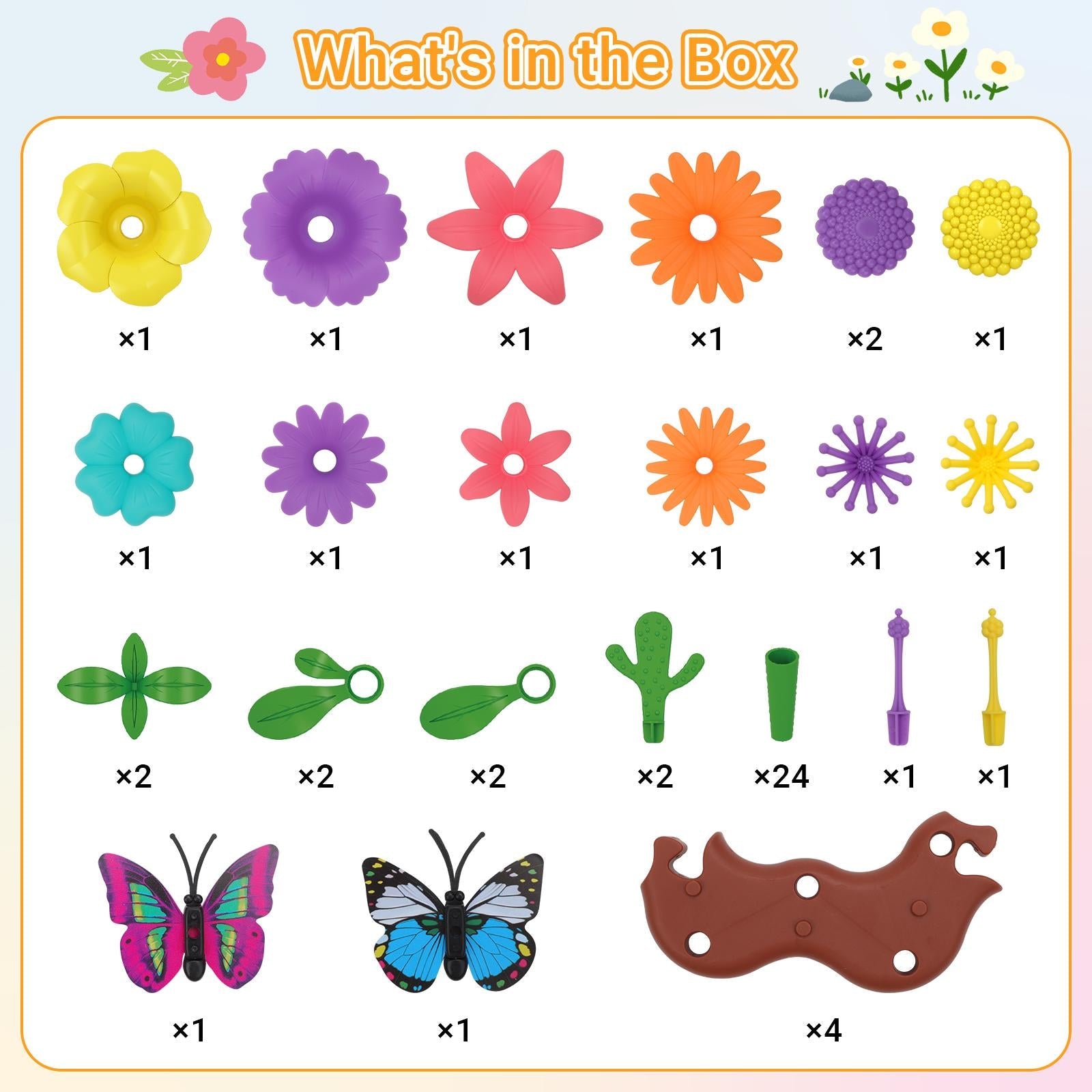 54 PCS DIY Flower Garden Toy Creative Building Planting Set for Girls Montessori-Inspired STEM Playset for Ages 3–6