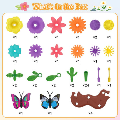 54 PCS DIY Flower Garden Toy Creative Building Planting Set for Girls Montessori-Inspired STEM Playset for Ages 3–6
