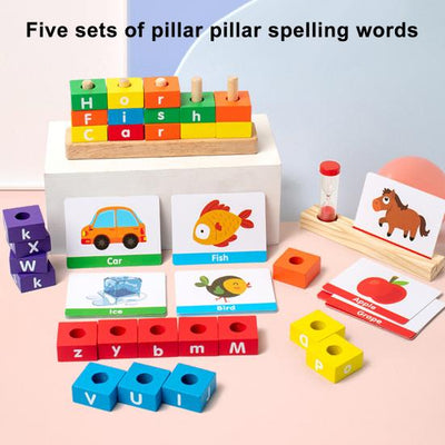 Fidtoy Wooden Word Pillar Spelling Game – Montessori Educational Toy for Kids 3+