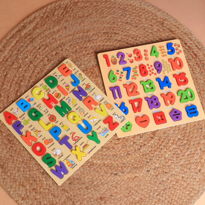 3D Wooden Alphabet & Number Board Combo – Capitals, Lowercase & Pictures