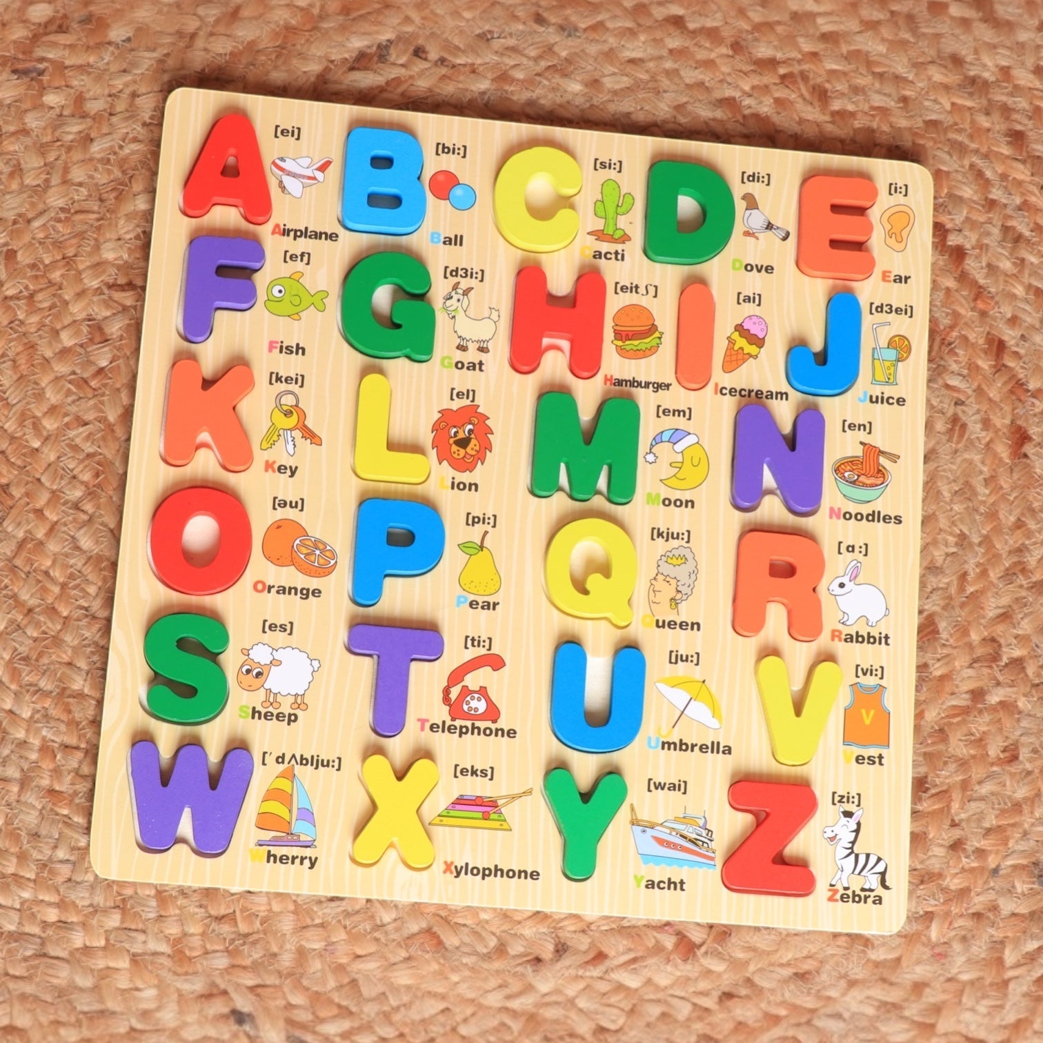 3D Wooden Alphabet & Number Board Combo – Capitals, Lowercase & Pictures