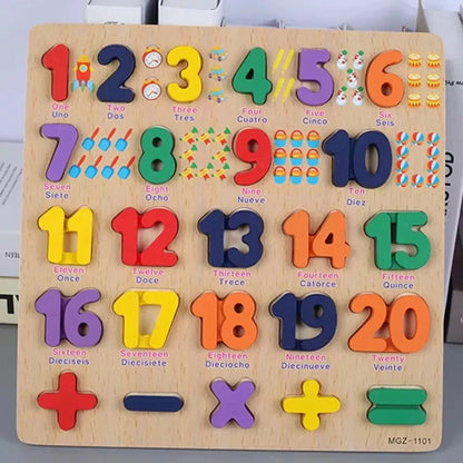 3D Wooden Alphabet & Number Board Combo – Capitals, Lowercase & Pictures