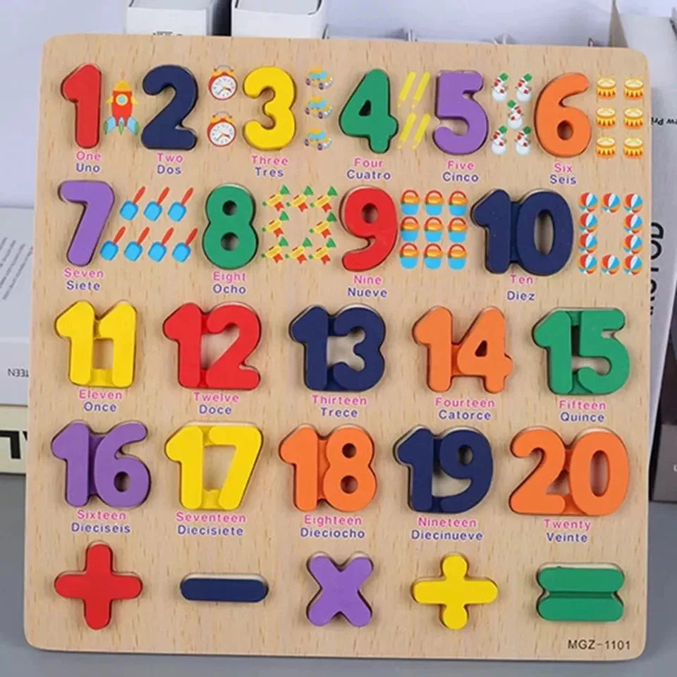 3D Wooden Alphabet & Number Board Combo – Capitals, Lowercase & Pictures